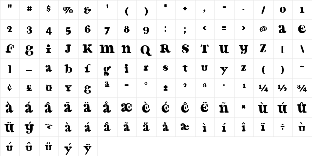 CaliforniaPosterSGA Regular  glyph index
