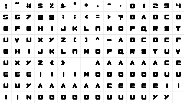 Cocoluck Regular  glyph index