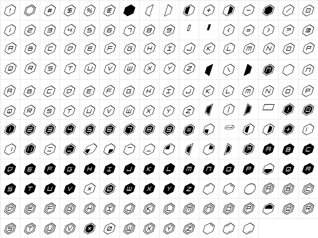 HEX:gon Staggered Italic Italic  glyph index