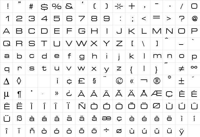 EurasiaExtended Regular  glyph index