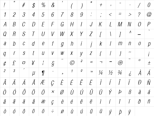 ContextLightCondSSK Italic  glyph index