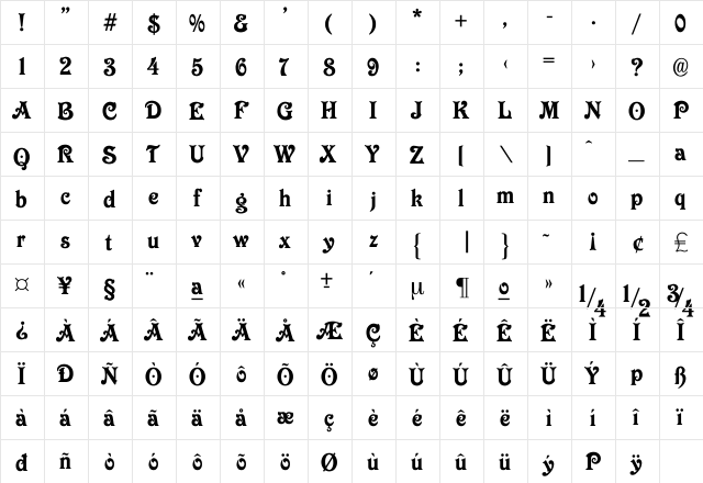 Rome Decor Regular  glyph index