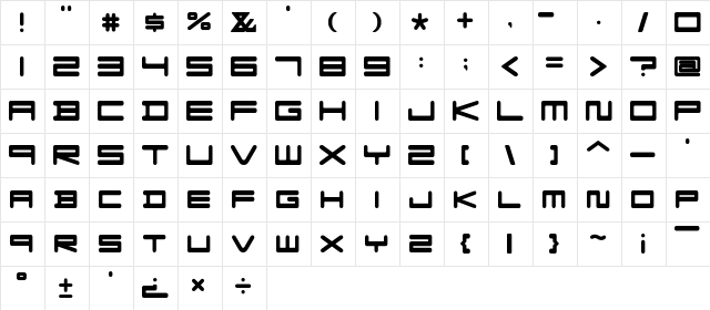F-Zero GX Venue Font Regular  glyph index