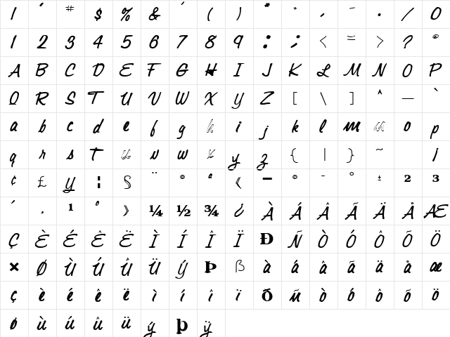 ExPertType50 Bold  glyph index