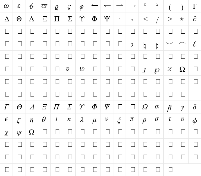 rblmi Regular  glyph index