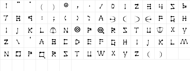 Zarrow Regular  glyph index
