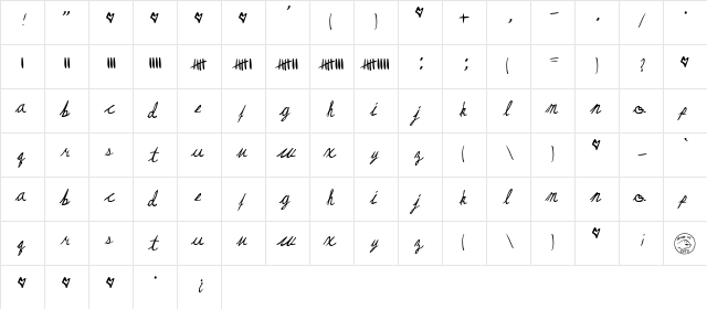 May Queen Regular  glyph index