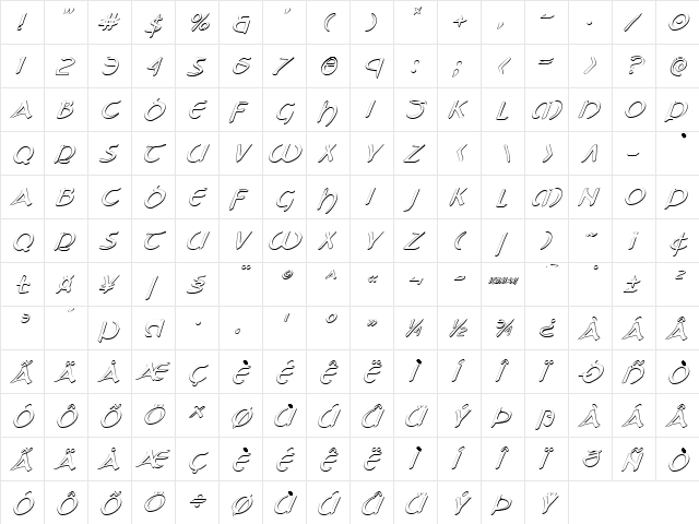 Tristram Shadow Italic Italic  glyph index