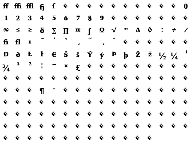 Celeste-BlackExpert Regular  glyph index