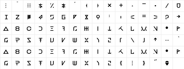 New Job Regular  glyph index