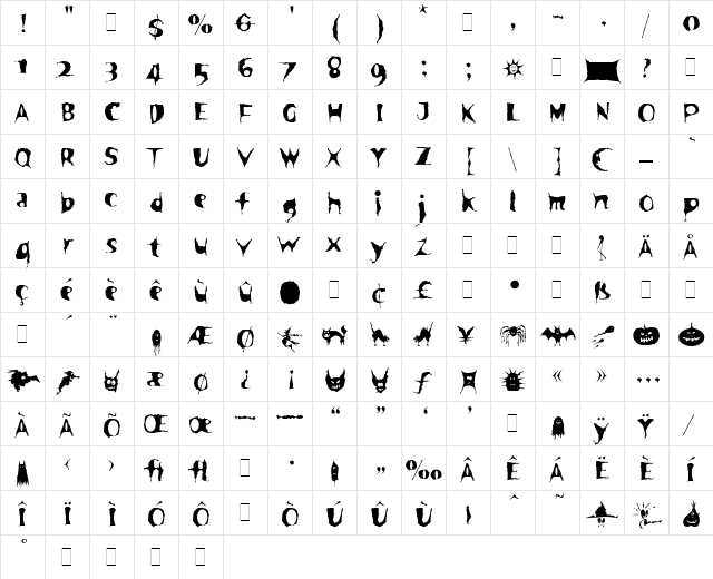 Spooky Plain  glyph index