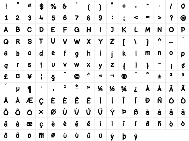 Layout Bold  glyph index