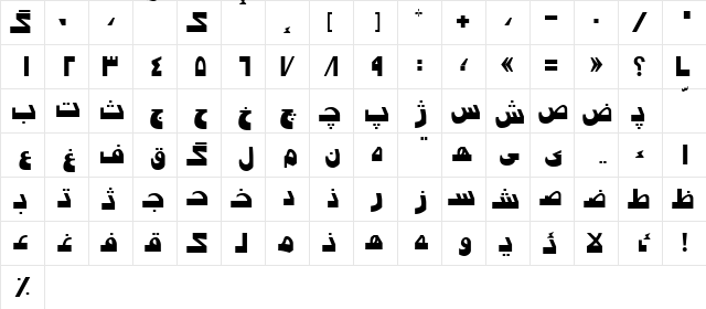 Persian7ModernSSK Regular  glyph index