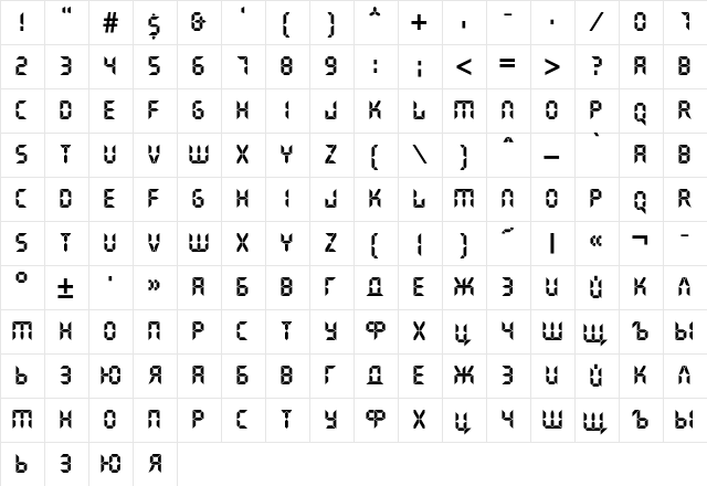 DS CrystalC Regular  glyph index