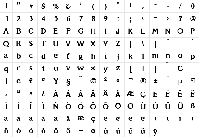 Veracruz-DemiBold Regular  glyph index