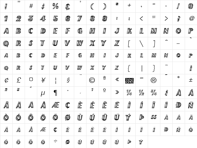 NewMexico Regular  glyph index