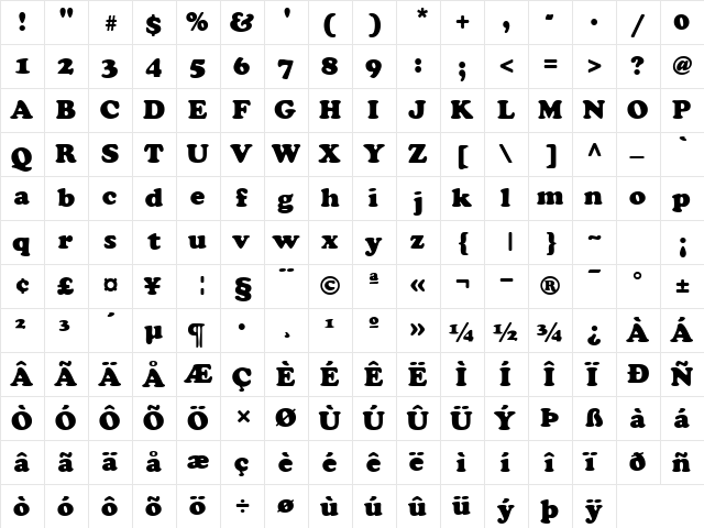 CooperBlackSSK Regular  glyph index