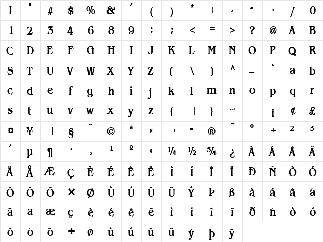 Bangle-Condensed Bold  glyph index