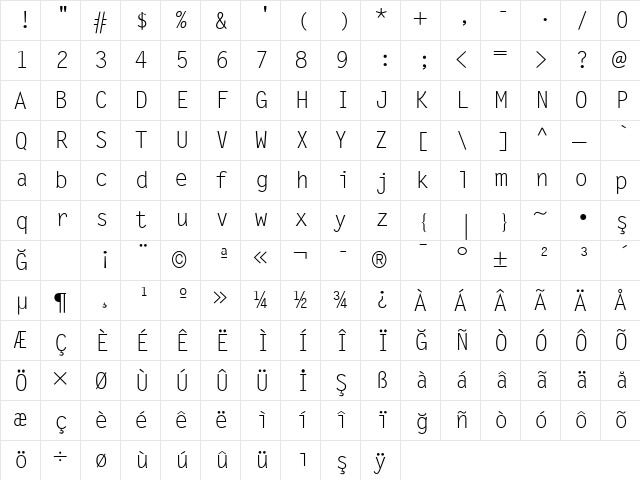 Letter Gothic Normal  glyph index