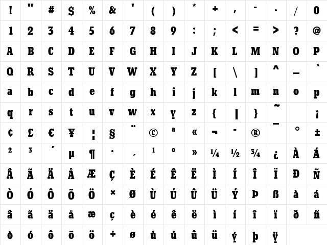 Boston-Cd Bold  glyph index