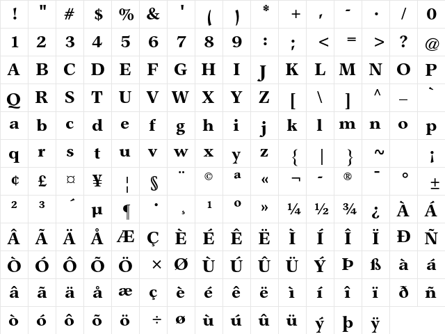 Garth Graphic Std Extra Bold  glyph index