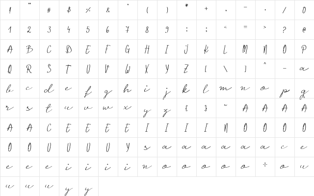 Under The Mistletoe Regular  glyph index