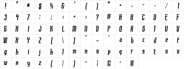 Contact Regular  glyph index