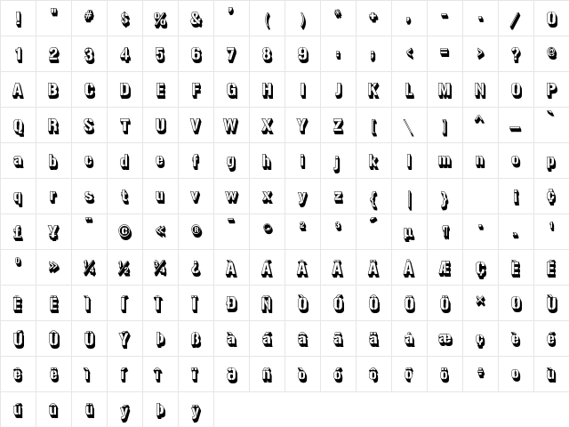 Gunplay 3D Regular  glyph index