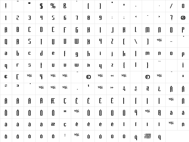 Long Cool Grandma Regular  glyph index