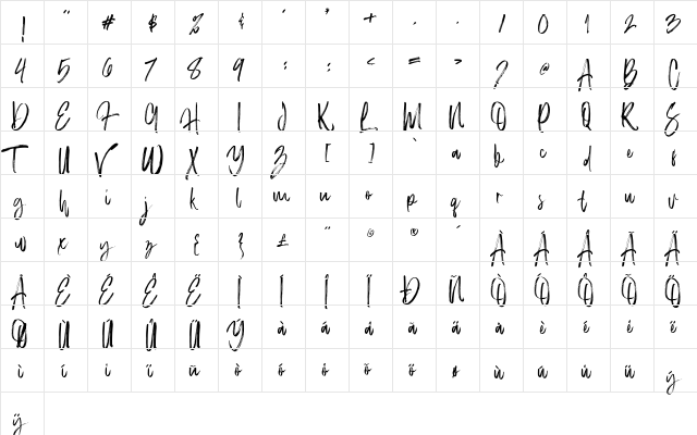 The Black Hat Regular  glyph index