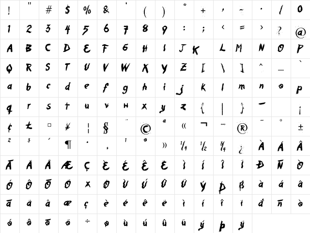 Verde Amaz?nico Regular  glyph index