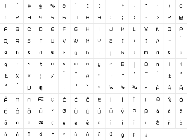 Fox on the Run Condensed Condensed  glyph index