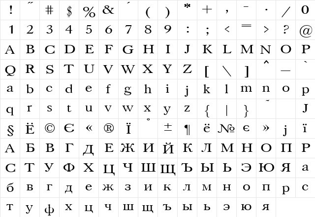 CaslonC Regular  glyph index