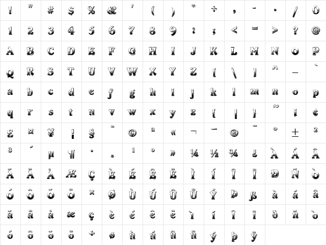 DS Chocolade Regular  glyph index