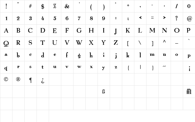 ProximaSSK Regular  glyph index