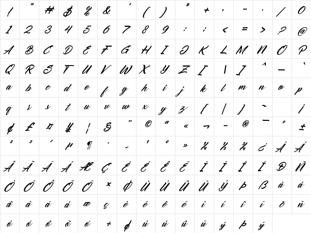 Reflisatta Italic Regular  glyph index
