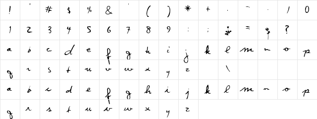 Dictation Regular  glyph index