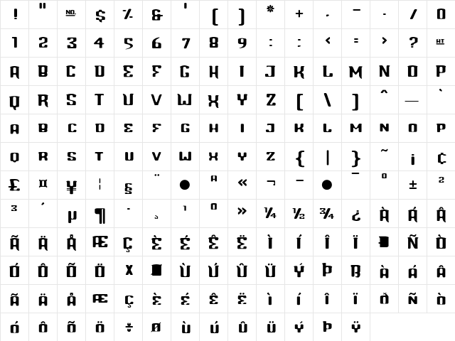 Blinddate Medium  glyph index