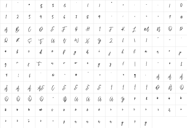 Walytime Regular  glyph index