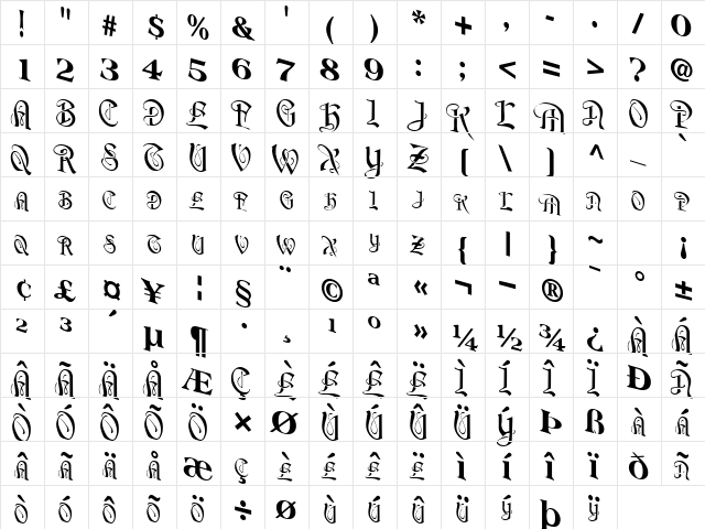 Beaverton Regular  glyph index