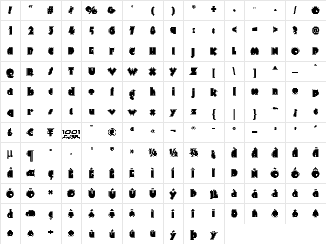Arbuckle Inline NF Regular  glyph index