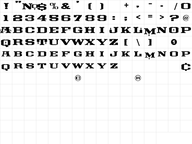 LHFTimberlodge Regular  glyph index