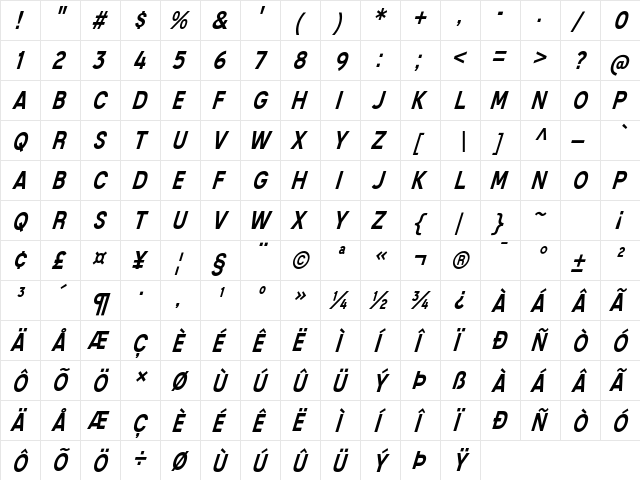 Mixolydian Titling Italic  glyph index