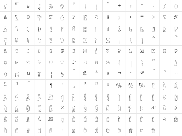 Coriander Std Regular  glyph index