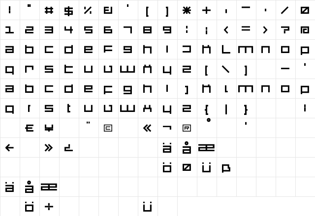 DS SQR85 Regular  glyph index