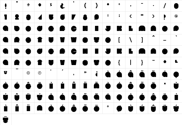 Bola Regular  glyph index