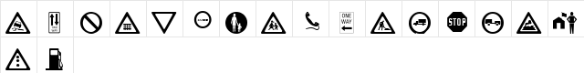 wmroadsigns Regular  glyph index