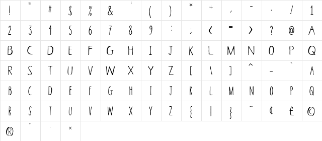 Gaunt Skinny  glyph index