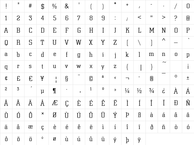 Centrum-Light Regular  glyph index