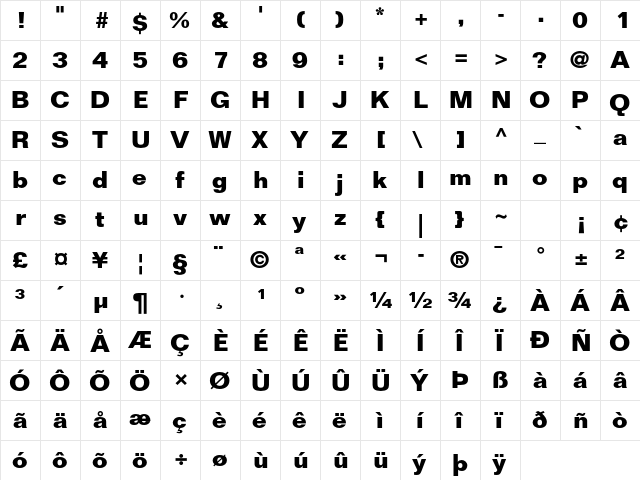 Folio Std Bold  glyph index